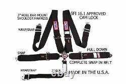 Rjs Sfi 16.1 Cam Lock 5 Pt Seat Belt Harness Floor Mount Snap In Black 1034201