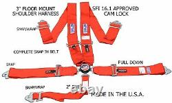 Rjs Sfi 16.1 Cam Lock 5 Pt Seat Belt Harness Floor Mount Snap In Red 1034204