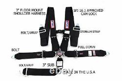 Rjs Sfi 16.1 Cam Lock 5 Pt Seat Belt Racing Harness Sternum Strap Bolt In Black
