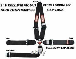 Sfi 16.1 Approved Cam Lock Race Harness Seat Belt V Roll Bar Mount Black