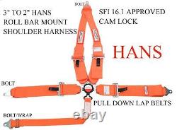 Sfi 16.1 Hans Race Harness Seat Belt V Roll Bar Mount Cam Lock Orange Bolt In