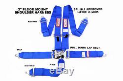 Sfi 16.1 Racing Harness 5 Point Floor Mount 3 Latch & Link Seat Belt Any Color