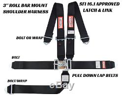 Sfi 16.1 Racing Harness 5 Point Latch & Link 3 Seat Belt Black Or Any Color
