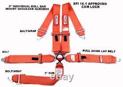 Sfi 16.1 Racing Harness 5 Point Roll Bar Mount 3 Cam Lock Seat Belt Orange