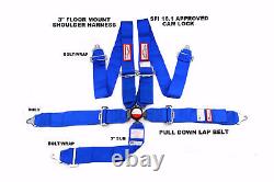 Sfi 16.1 Racing Harness 5 Point Seat Belt Floor Mount 3 Cam Lock Blue