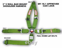 Sfi 16.1 Racing Harness 5 Point V Mount 3 Cam Lock Seat Belt Lime Green