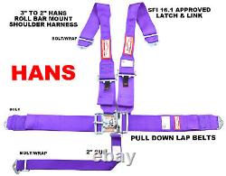 Sfi 16.1 Racing Harness Hans Ready Latch & Link 5 Point Seat Belt Purple