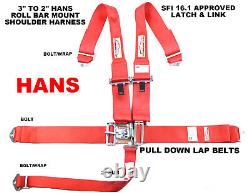 Sfi 16.1 Racing Harness Hans Ready Latch & Link 5 Point Seat Belt Red