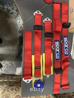Sparco 5 Point Harness Seat Belt 2in Lap Should Straps Adjuster Red