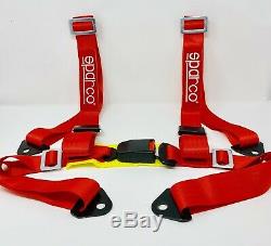 Sparco Racing Style 4 Point Bolt-In 2 Safety Seat Belt Harness Universal (Red)
