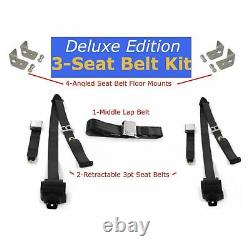 Squarebody Chevy C10 Truck Complete Seat Belt Kit 3pt Black Retractable Airplane