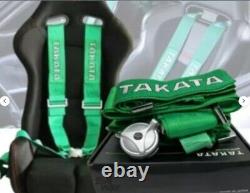 Takata 4 Point Snap-On 3 Green Racing Seat Belt Harness Camlock