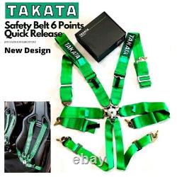 Takata RACE 6 Point Snap-On 3 Racing Seat Belt Harness with Camlock GREEN