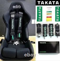 Takata Racing Seat Belt Harness 4 Point Snap-On 3 Cam lock Universal BLACK