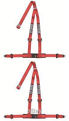 Two (2) Sparco 3pt 3 Point Bolt In Seat Belts Safety Harnesses Pair Red