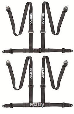 Two (2) Sparco 4pt 4 Four Point Seat Belts Safety Harnesses Pair Black