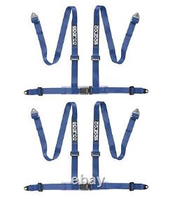 Two (2) Sparco 4pt 4 Point Bolt In Seat Belts Safety Harnesses Pair Blue