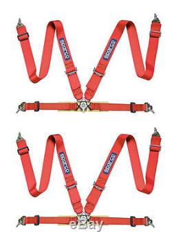 Two (2) Sparco 4pt 4 Point Competition Racing Seat Belt Harnesses Pair Red