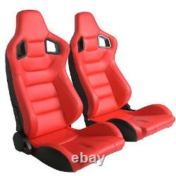 Type-r Red Reclinable Racing Seats Universal Slider Fit 4-point Harness Belt