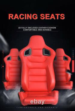 Type-r Red Reclinable Racing Seats Universal Slider Fit 4-point Harness Belt