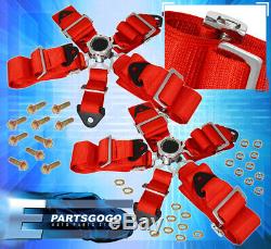 Universal 3 Strap 5 Point Cam Lock Racing Seat Belt Harness Jdm Racing Pair Red