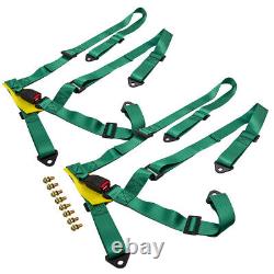 Universal 4 Point Buckle Racing Seat Belt Set 2Pcs 2 Safety Strap Harness Green