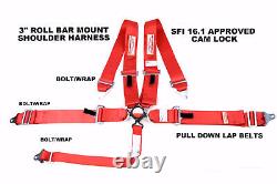 Universal 5 Point Racing Harness Seat Belt 3 Sfi 16.1 Cam Lock Red