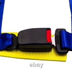 Universal Adjustable 4 Point Racing Seat Belt Set 2 Buckle Safety Harness Blue