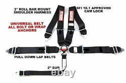 Universal Cam Lock Racing Harness Seat Belt 3 Sfi 16.1 5 Point Black
