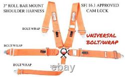 Universal Race Harness Cam Lock Seat Belt 3 Sfi 16.1 5 Point Bolt / Wrap Orange