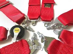 Universal Racing Camlock Harness Red 4 Point Seat Belt 3 Snap on Quick Release