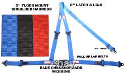 Utv Harness Seat Belt Pull Lap Belts 3 Point Bolt In Blue Checkerboard