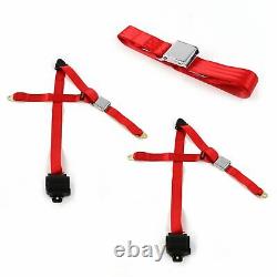 VW Type 1 1968 1983 Airplane 3pt Red Retractable Bench Seat Belt Kit 3 Belts