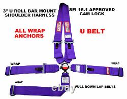 Wrap Around U Racing Harness Belt Sfi 16.1 5 Point 3 Cam Lock Seat Belt Purple