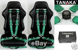 X2 Tanaka Universal Green 4 Point Camlock Quick Release Racing Seat Belt Harness