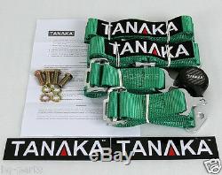 X2 Tanaka Universal Green 4 Point Camlock Quick Release Racing Seat Belt Harness