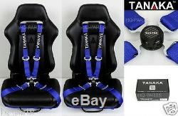 X 2 Tanaka Universal Blue 4 Point Camlock Quick Release Racing Seat Belt Harness