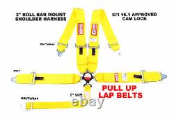 Yellow 3 Racing Harness Sfi 16.1 Pull Up Lap Belts 5 Point Cam Lock Racerdirect