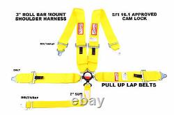 Yellow 3 Racing Harness Sfi 16.1 Pull Up Lap Belts 5 Point Cam Lock Racerdirect