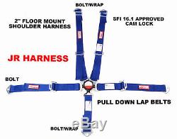 Youth Racing Harness Sfi 16.1 5 Point Cam Lock Floor Mount Seat Belt Cobalt Blue
